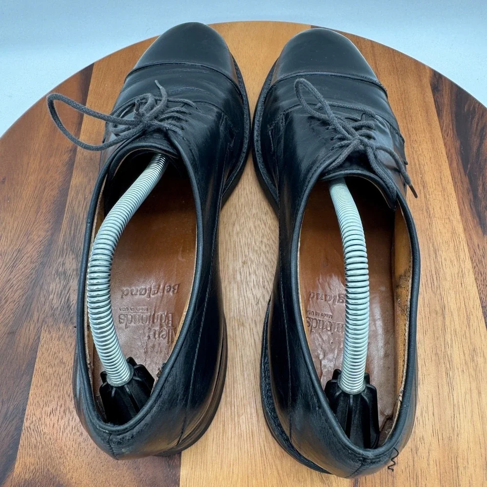 Allen Edmonds Bergland Black Leather Mens 11 B Oxfords Shoes Cap Toe Dainite
